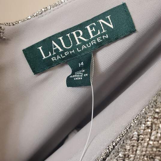 Ralph Lauren Women Silver Wrap Midi Dress Sz 14 Nwt image number 2