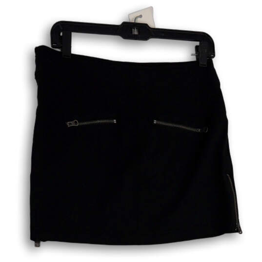 Womens Black Flat Front Elastic Waist Pockets Side Zip Mini Skirt Size 2 image number 2
