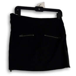 Womens Black Flat Front Elastic Waist Pockets Side Zip Mini Skirt Size 2 alternative image