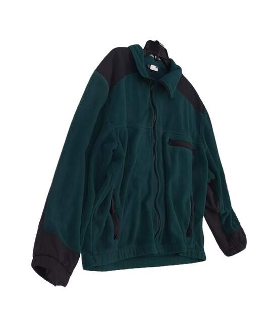 Mens Green Long Sleeve Full Zip Pockets Fleece Jacket Size 2XL image number 3