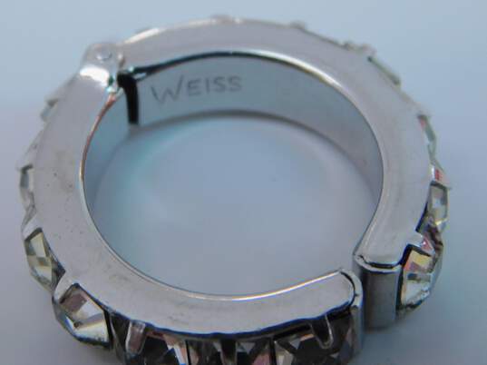 Vintage Weiss Silvertone Icy Rhinestones Hoop Clip On Earrings 7.4g image number 4