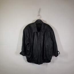 Mens Leather Long Sleeve Collared Pockets Bomber Jacket Size 2XL