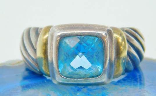 David Yurman 925 & 14K Yellow Gold Blue Topaz Cable Ring 6.5g image number 1