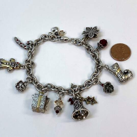 Designer Brighton Silver-Tone Link Chain Christmas Holiday Charm Bracelet image number 3