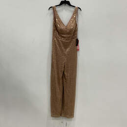 NWT Womens Brown Gold V-Neck Embellished One-Piece Jumpsuit Size 11