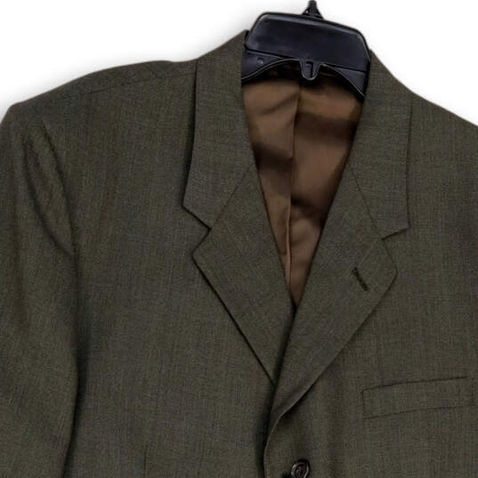 Mens Green Long Sleeve Notch Collar Pockets Three Button Blazer Size 44x38 image number 3
