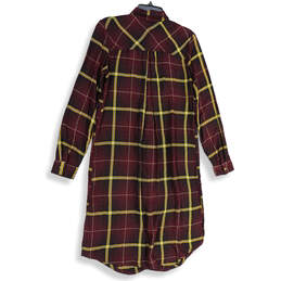 NWT Womens Multicolor Plaid Long Sleeve Front Button Shirt Dress Size S alternative image