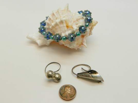 Vintage Nye & Artisan 925 Calla Lily Flower Brooch Orb Balls Ring & Blue & Green Art Glass & Crystals Beaded Toggle Bracelet 21.7g image number 5