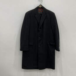 Mens Black Pure Oriental Cashmere Notch Lapel Button Front Overcoat