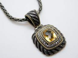 EFFY 925 & 18K Yellow Gold Citrine & Diamond Pave Pendant Toggle Necklace 30.0g