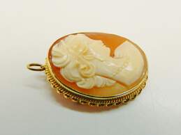 Vintage 14K Yellow Gold Carved Shell Cameo Pendant Brooch 6.3g alternative image