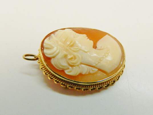 Vintage 14K Yellow Gold Carved Shell Cameo Pendant Brooch 6.3g image number 2