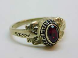 10K White Gold Ruby Etched Class Ring 3.3g