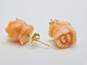 14K Gold Coral Shell Pendant & Carved Rose Flower Post Earrings 2.8g image number 3