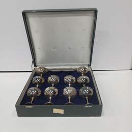 Set of 10 Nickel Silver Colored Goblets In Case