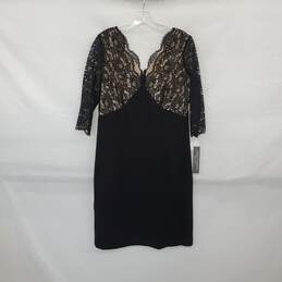 Maggy London Petites Black Sheer Lace Sleeve Midi Sheath Dress WM Size 14 NWT