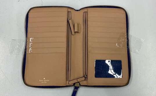 Kate Spade Travel Blue Leather Zip Around Card Organizer Clutch Wallet image number 6