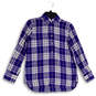 Womens Blue White Plaid Long Sleeve Popover Button Up Shirt Size XS Petite image number 1