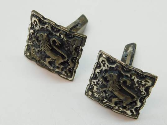 VTG F&S Fenwick & Sailors 925 Lion Griffin Overlay Embossed Square Cufflinks image number 2