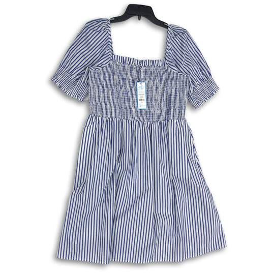 NWT Draper James Womens Blue White Striped Puff Sleeve Fit & Flare Dress Size L image number 1