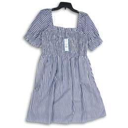 NWT Draper James Womens Blue White Striped Puff Sleeve Fit & Flare Dress Size L