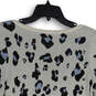 Womens Blue White Leopard Print Boat Neck Long Sleeve Pullover Sweater Sz 0 image number 4
