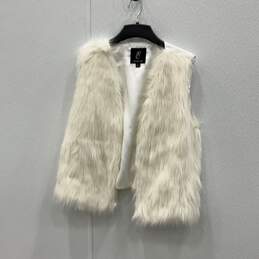 Womens White Sleeveless Open Front Winter Faux Fur Vest Size XL