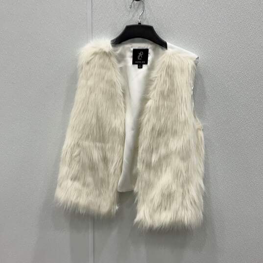 Womens White Sleeveless Open Front Winter Faux Fur Vest Size XL image number 1