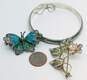 Vintage 800 Silver Filigree Butterfly & Flower Brooches & 925 Etched Bangle 20.1g image number 6