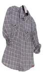 Womens Gray Blue Plaid Long Sleeve Button Up Shirt Size Large image number 3