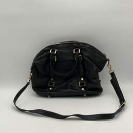 Womens Black Leather Detachable Strap Pocket Bottom Stud Zipper Satchel Bag alternative image