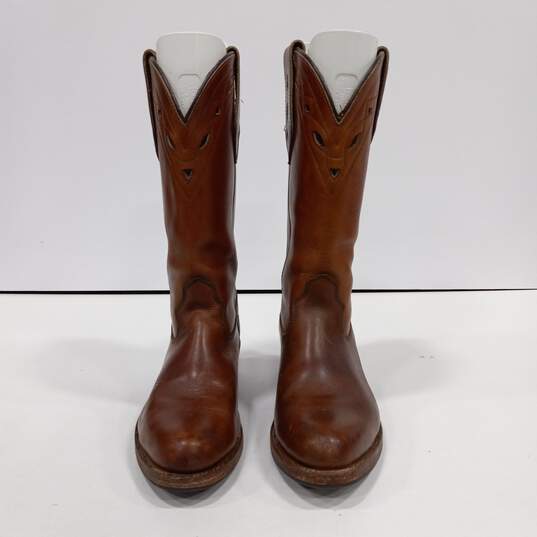 Men's Brown Leather Cowboy Boots Size 8D image number 4