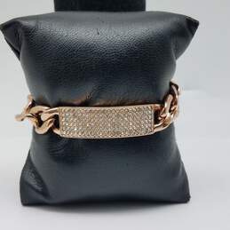 Joan Rivers Copper Tone Crystal Curb Link Signet 7 1/2" Bracelet w/Box 36.6g
