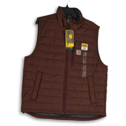 NWT Carhartt Mens Burgundy Sleeveless Mock Neck Full-Zip Puffer Vest Size Large image number 1