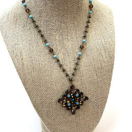 Designer Liz Palacios Gold-Tone Chain Beaded Crystal Stone Pendant Necklace