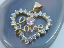 10K Gold Pink & Clear Cubic Zirconia Love Heart Pendant 1.5g alternative image