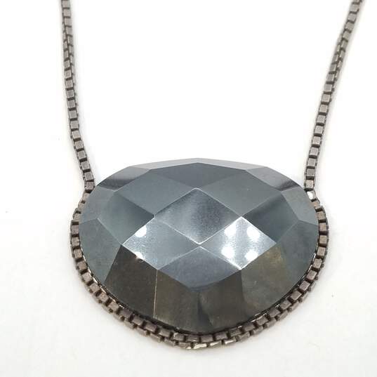 Silpada Sterling Silver Faceted Hematite Pendant 19 1/2 Box Chain Necklace 40.4g image number 1