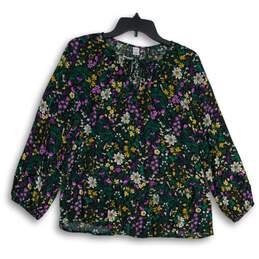 Old Navy Womens Multicolor Floral Tie Neck Long Sleeve Blouse Top Size XS