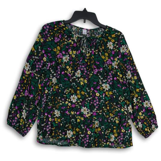 Old Navy Womens Multicolor Floral Tie Neck Long Sleeve Blouse Top Size XS image number 1