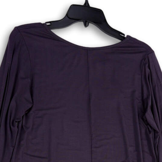 NWT Womens Purple Round Neck 3/4 Sleeve Pullover Blouse Top Size Large image number 4