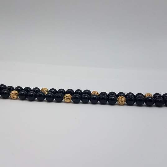 14k Gold Onyx Beaded 20 Inch Necklace 24.4g image number 7