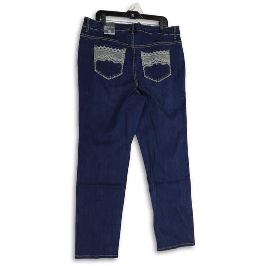 NWT Womens Blue Denim Embroidered 5-Pocket Design Straight Leg Jeans Sz 16T image number 2