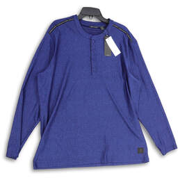 NWT Mens Blue Plaid Adicross Long Sleeve Henley Neck T-Shirt Size 2XL