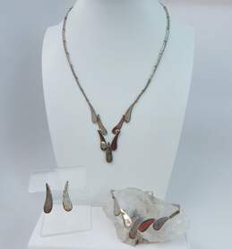 Artisan 925 Textured Teardrops Linked Collar Necklace Earrings & Bracelet Set