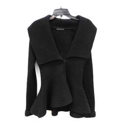 Alexander McQueen Black Peplum Ribbed Wool Sweater Women's Jacket Size S with COA