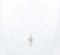 925 Sterling Silver & 14K Yellow Gold White Topaz Cross Pendant On Box Chain Necklace 5.1g image number 2
