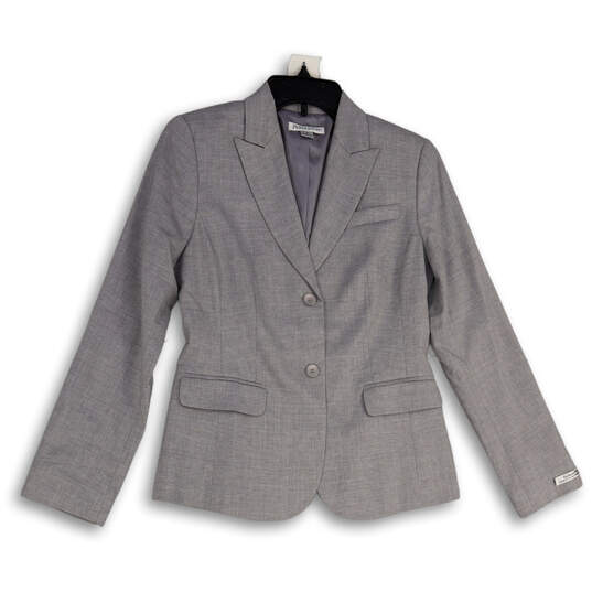Womens Gray Peak Lapel Long Sleeve Flap Pocket Two Button Blazer Size 4 image number 1