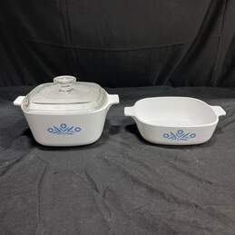 Pair of White Corning Ware Dishes w/ 1 Lid