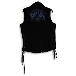 NWT Womens Black Embroidered Spread Collar Lace-Up Full-Zip Vest Size XL alternative image