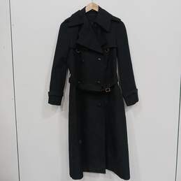 Womens Black Notch Collar Long Sleeve Double Breasted Trench Coat Size 8